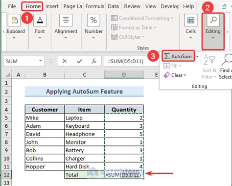 Excel AutoSum feature