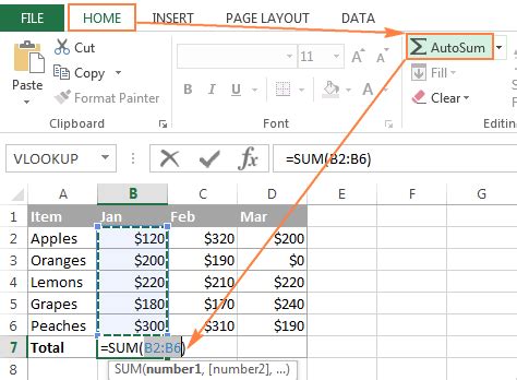 Excel AutoSum Feature Example