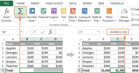 Excel Autosum Formatting Options