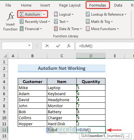 Excel Autosum Not Working