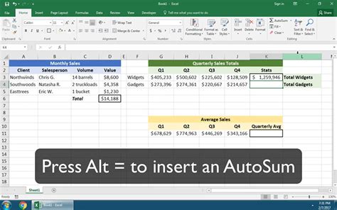 Excel Autosum Shortcuts