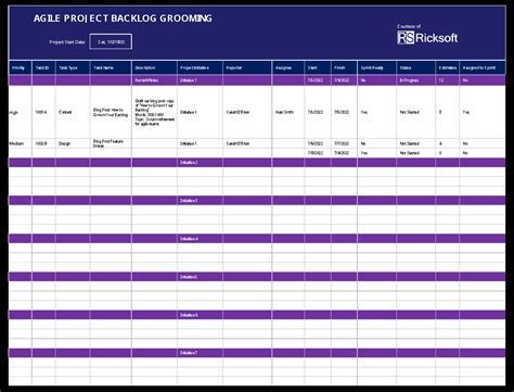 Excel backlog template printable