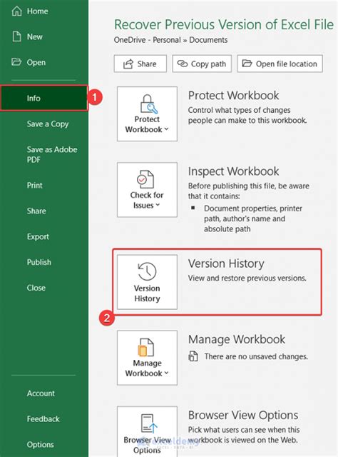 Image of Excel backup recovery