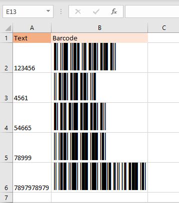 Example of Excel barcode printing