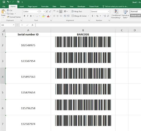 Example of an Excel barcode template