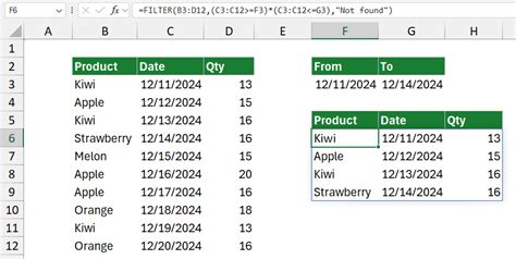 Filtering Data Between Two Dates in Excel