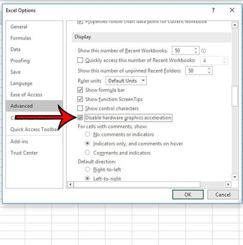 Excel BIOS Settings Hardware Acceleration