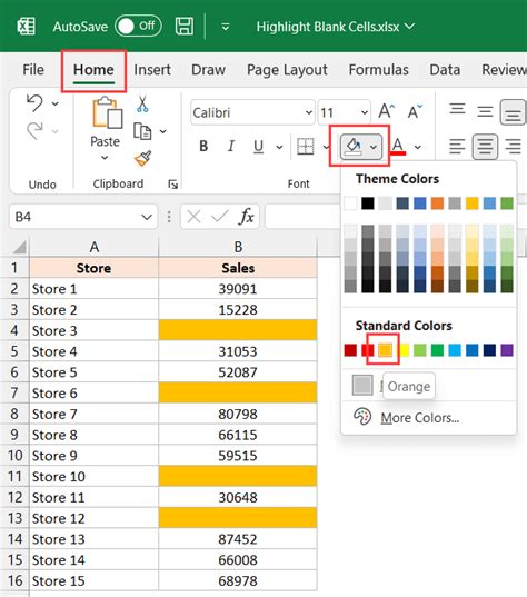 Highlighting blank cells using the Go To Special feature