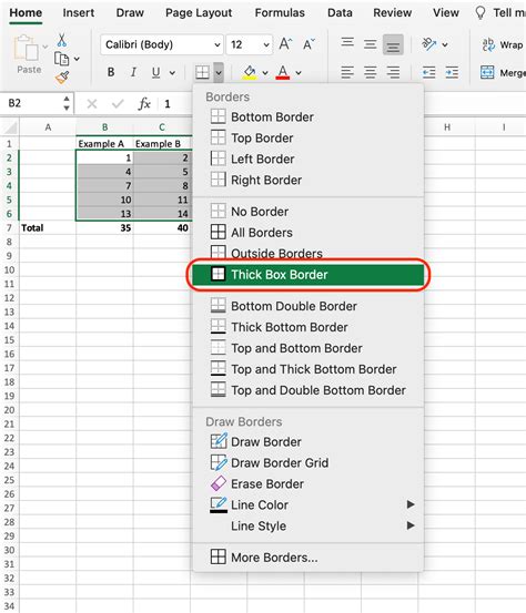 Excel Border Settings