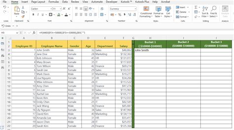 Excel Bucketing Template