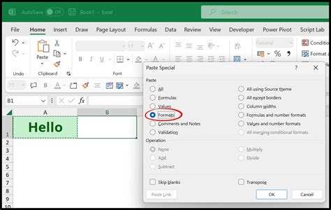 Excel built-in formatting options