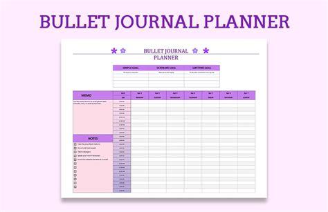 Excel Bullet Journal Templates