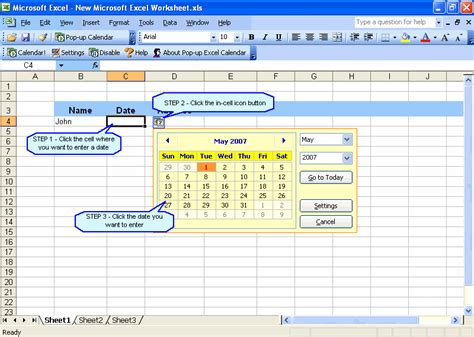 Excel Calendar Pop-up Example 1