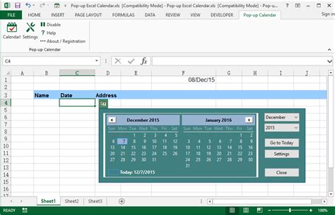 Excel Calendar Pop-up Example 10