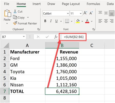 Excel Category Sum Formula Example