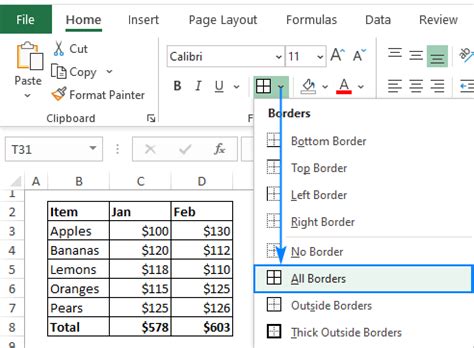 Excel Cell Borders