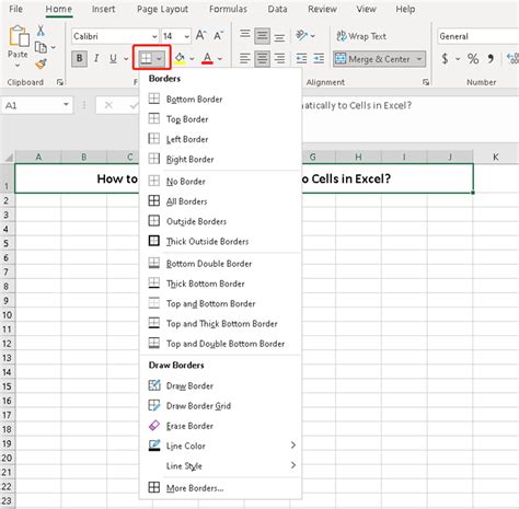 Excel Cell Borders Options