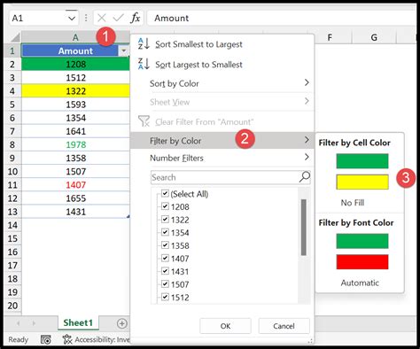 Excel Cell Color Filter