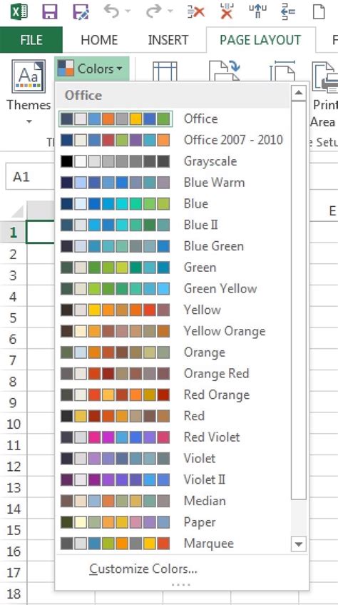 Excel Cell Color Palettes