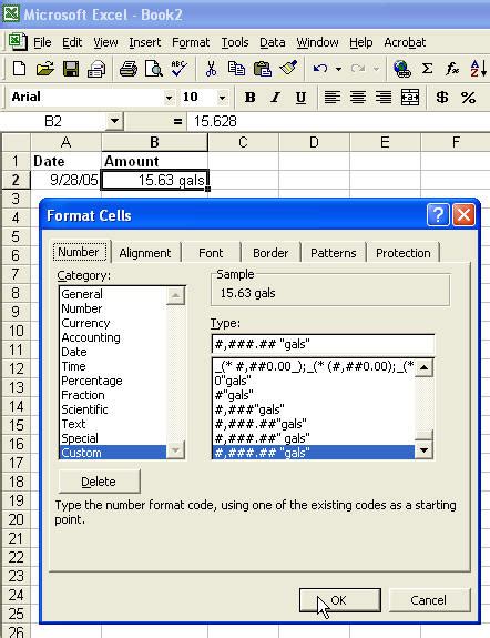 A screenshot of an Excel spreadsheet with multiple cell formats