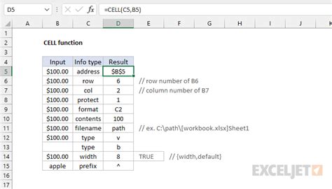 Excel CELL Function