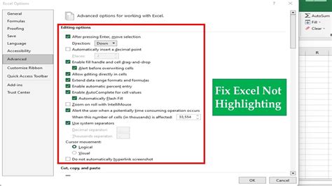 Excel cell highlighting fix