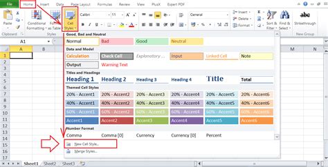 Excel cell styles