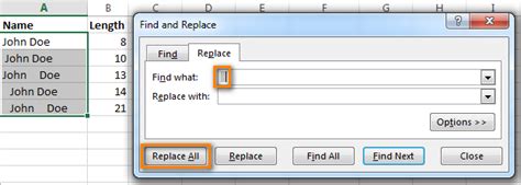 Replacing space in text of cell value