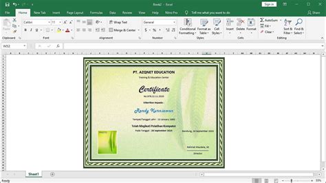 Excel Certificate Design