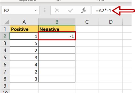 Excel Change Number to Negative