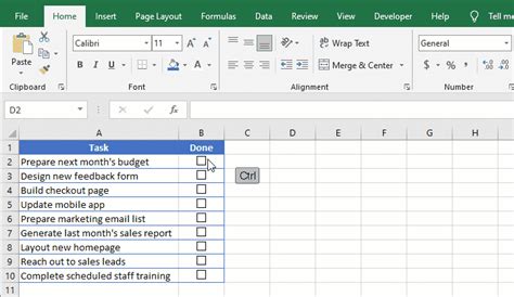 Excel Checkbox Dashboard