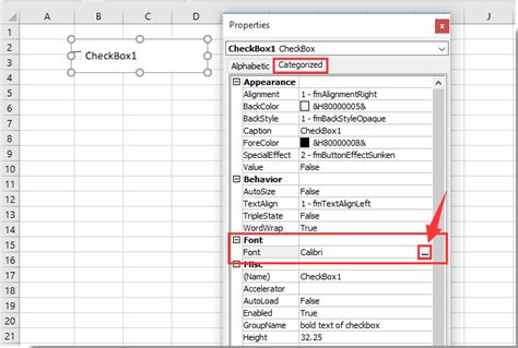 Excel Checkbox Font Size