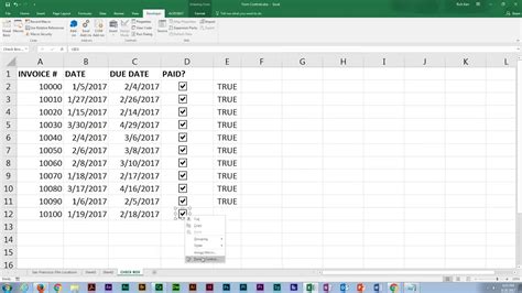 Excel Checkbox Form Control