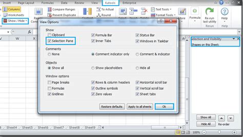 Excel Checkboxes with Selection Pane