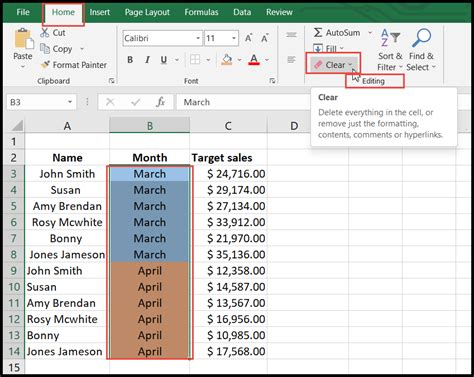 Excel clear formats