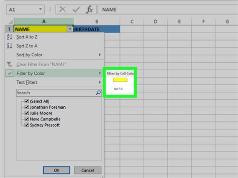 Excel Colored Cells Filtering