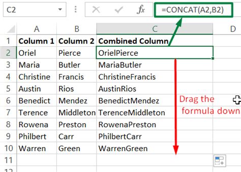 Excel Column Combination Example 2