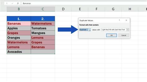 Excel Column Comparison Example 3