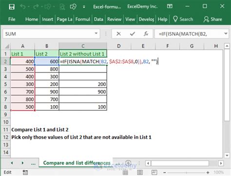 Excel Column Comparison Formulas