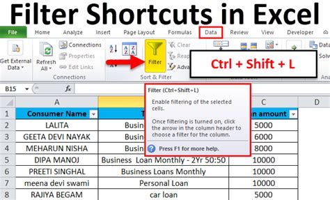 Excel Column Filtering Shortcuts