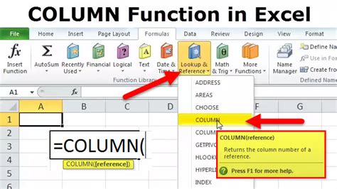 Using the COLUMN function in Excel