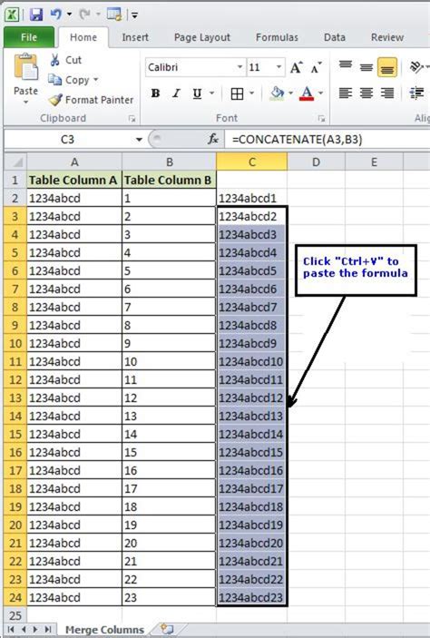 Excel column merge example 1