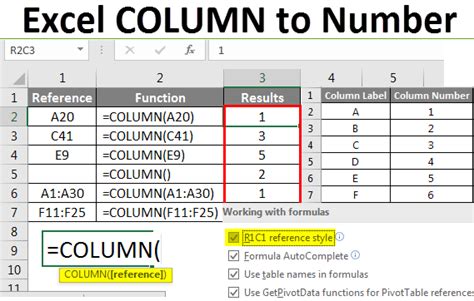 Excel column number formula