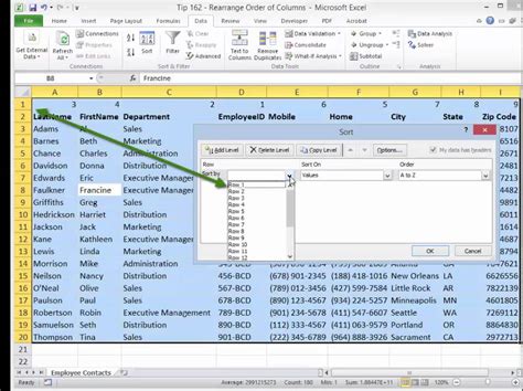 Excel column order example