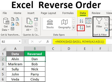 Excel column order reverse example