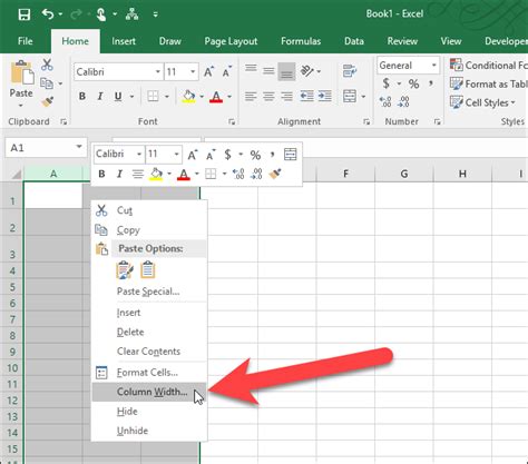 Excel Column Width Dialog