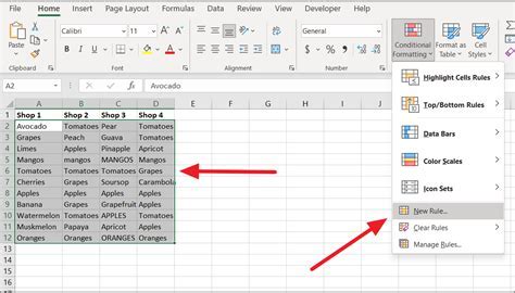 Excel columns