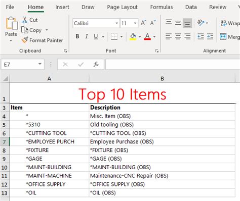 Excel Columns