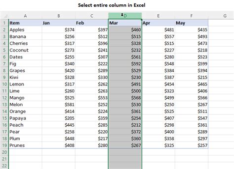 Excel columns select