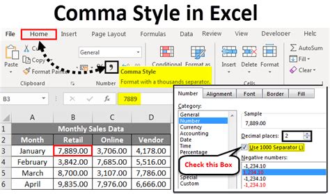 Example of Excel COMMA style button